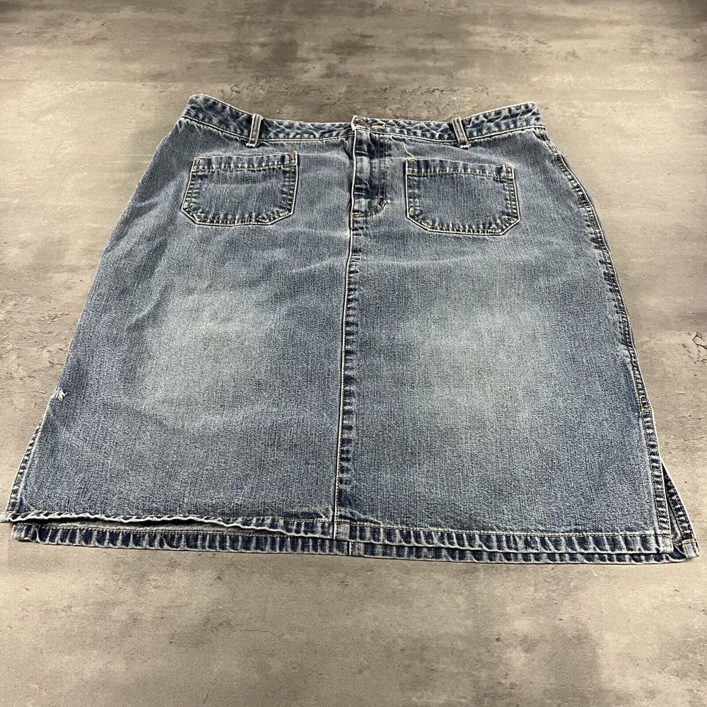Vintage Y2K Old Navy Blue Jean Skirt Women 33" Medium Long Modest‎ Schoolgirl